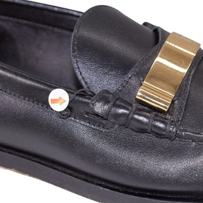 Dear Frances Black Loafers Gold Detail