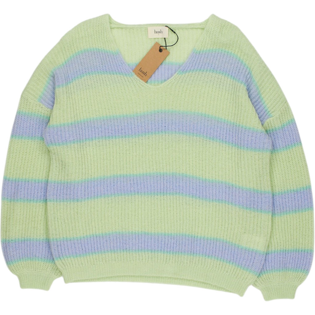 Hush Green Blue Selina Striped V Neck Jumper