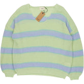 Hush Green Blue Selina Striped V Neck Jumper