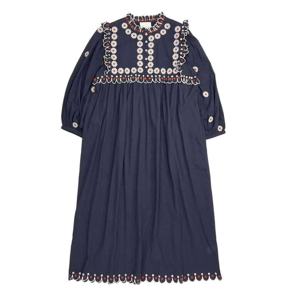 Bonté Navy Multi Floral Embroidered Rosa Dress