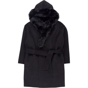 Zara Black Faux Fur Trim Coat