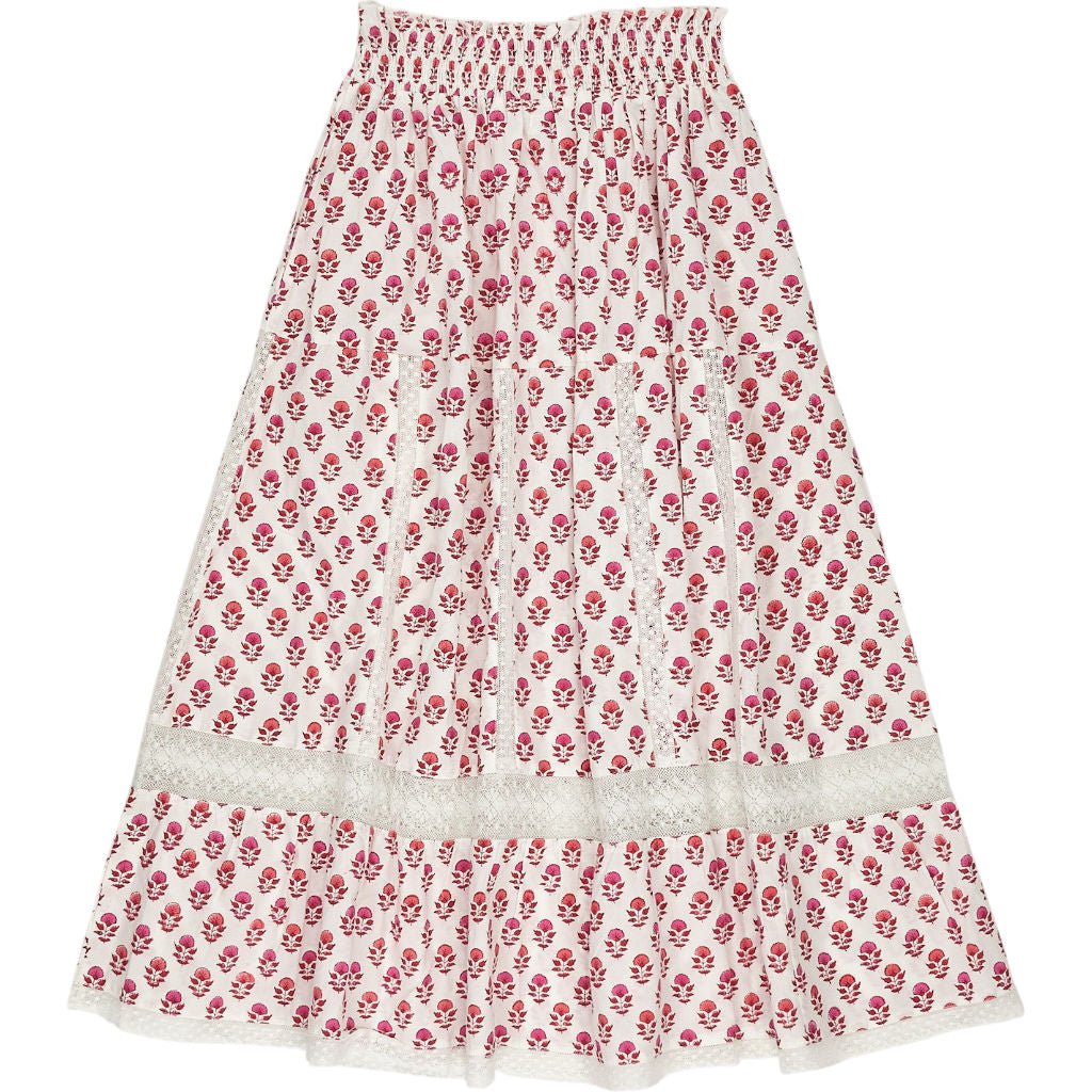 Pink City Prints Red Floral Cotton Skirt