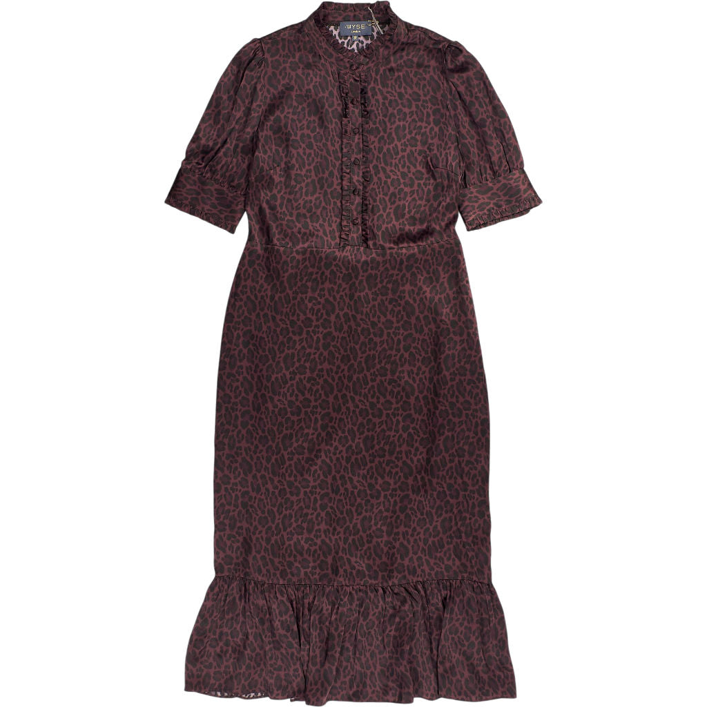 WYSE Deep Fig Leopard Fabienne Silk Dress