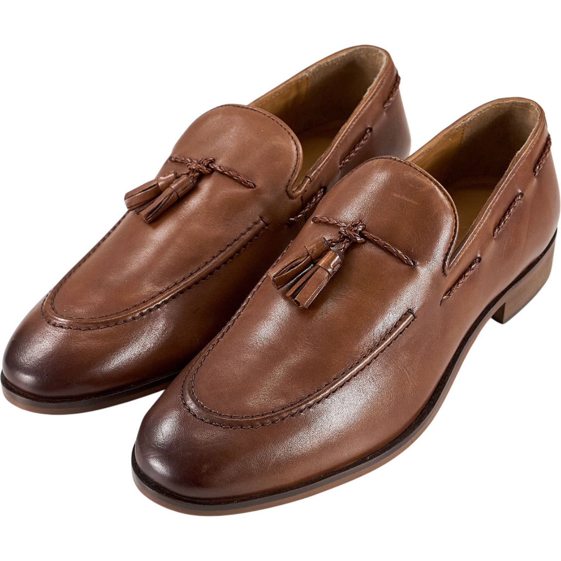 Moss Brown Leather Tassel Loafers