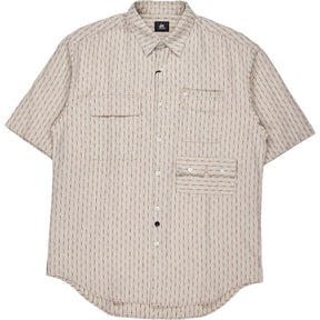 Red Ear Beige Striped Oversized Shirt