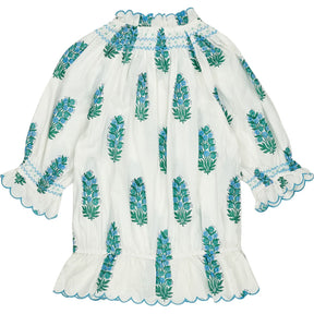 Pink City Prints White Blue Smocked Top