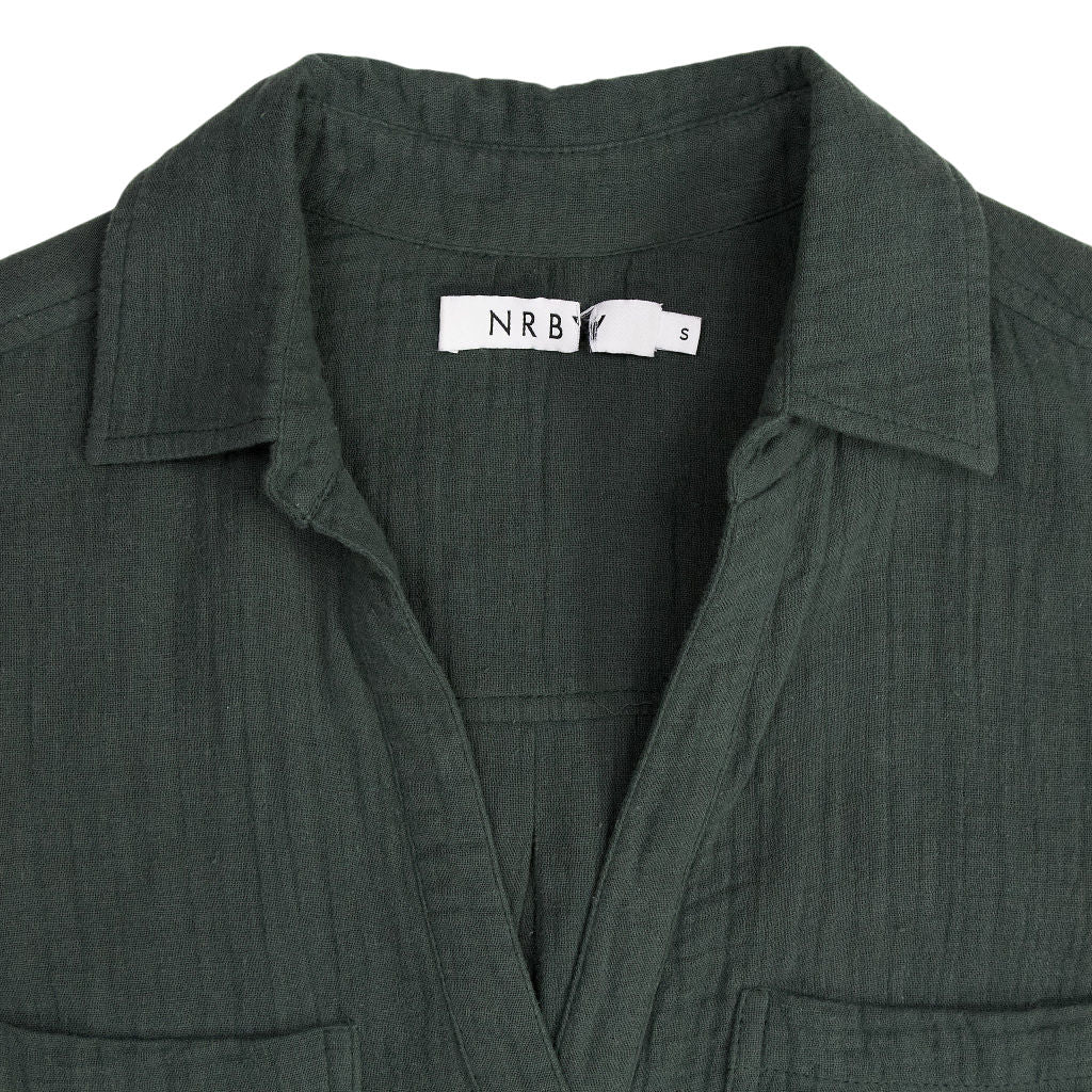 NRBY Green Crinkle Cotton Shirt Dress