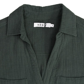 NRBY Green Crinkle Cotton Shirt Dress
