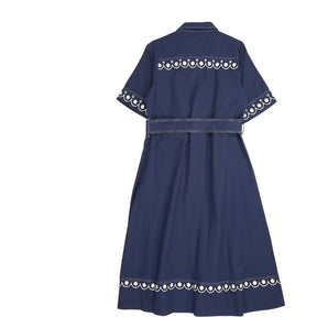 Bonté Navy Andie Embroidered Belted Dress