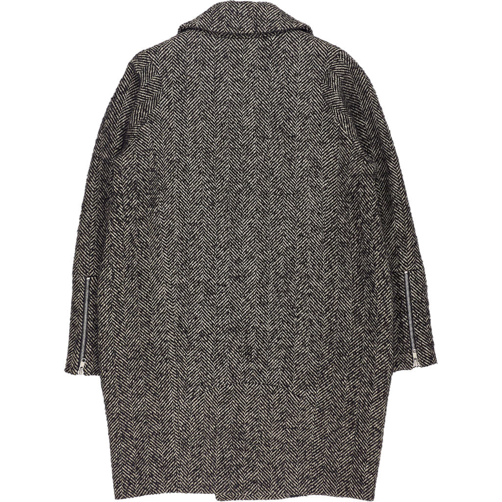 Whistles Black Herringbone Wool Coat