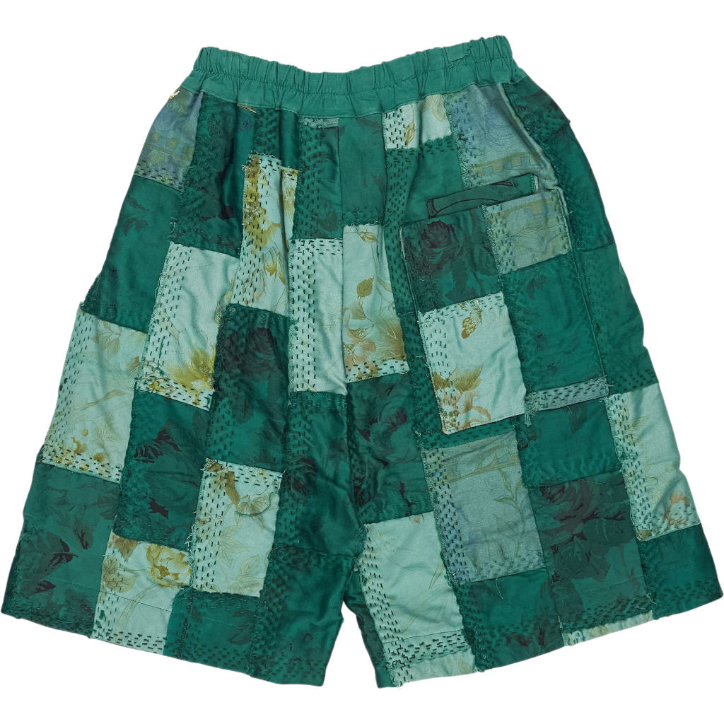 By Walid Green Patchwork Shorts