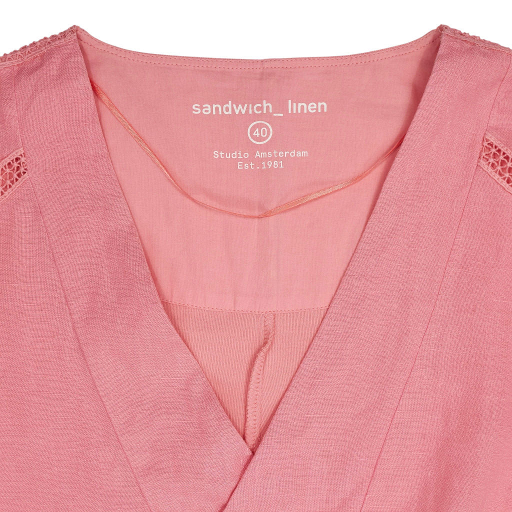 Sandwich Linen Pink V-Neck Dress