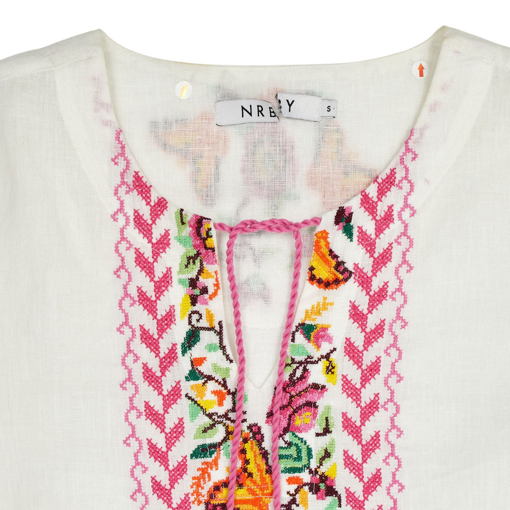 NRBY White Pink Embroidered Top