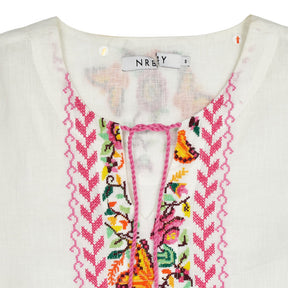 NRBY White Pink Embroidered Top