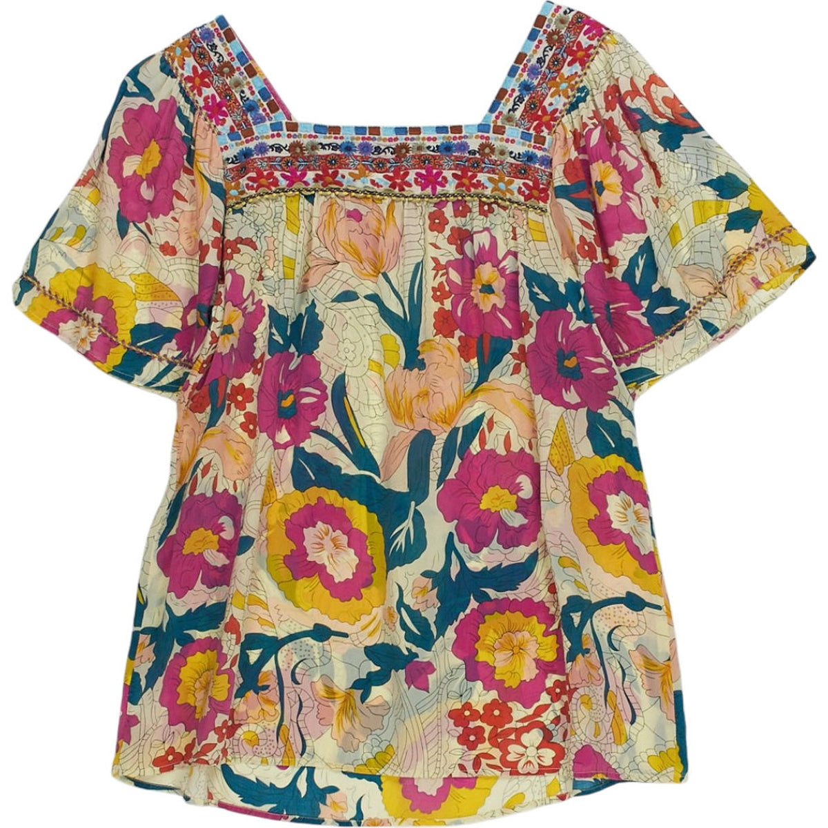 Johnny Was Multicoloured Floral Embroidered Blouse