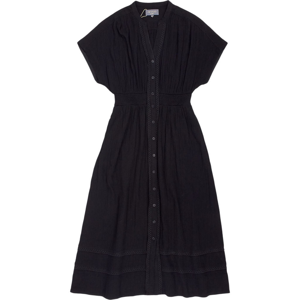 WYSE Black Button-Up Midi Dress