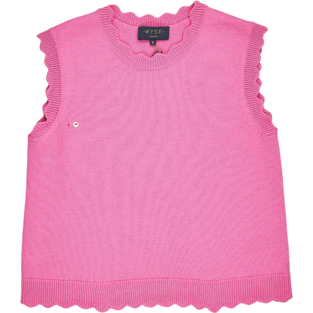 WYSE Pink Scallop Merino Wool Tank