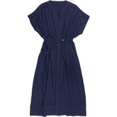 WYSE Navy Button-Up Midi Dress with Lace