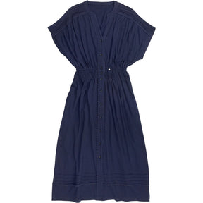 WYSE Navy Button-Up Midi Dress with Lace
