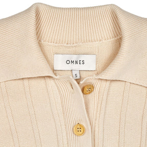 Omnes Beige Ribbed Knit Polo Jumper