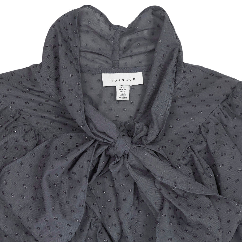 Topshop Grey Polka Dot Ruffle Blouse