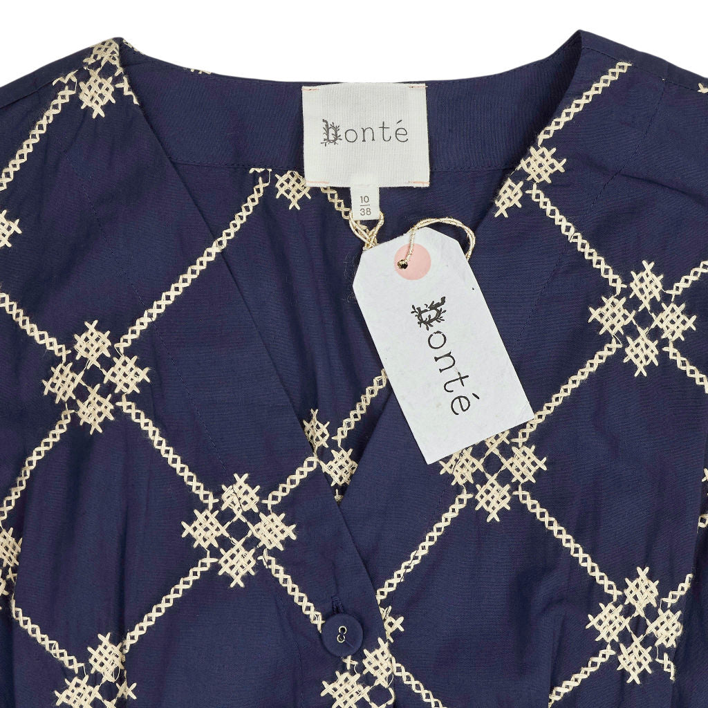 Bonté Navy Blue Embroidered Dina Dress
