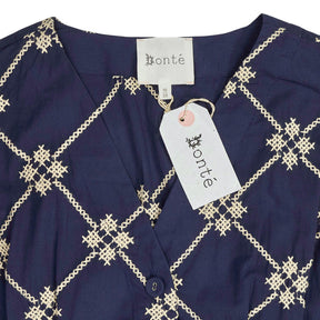 Bonté Navy Blue Embroidered Dina Dress