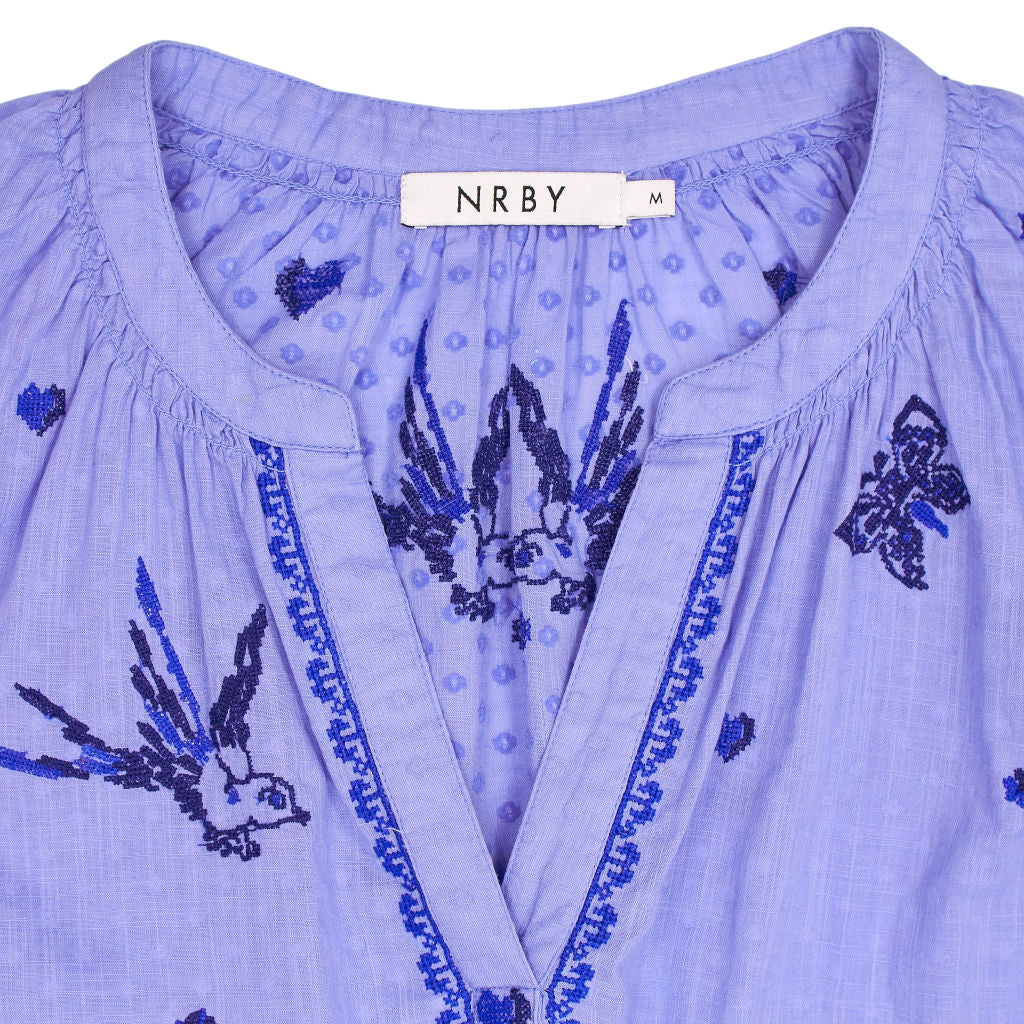 NRBY Blue Embroidered Cotton Blouse