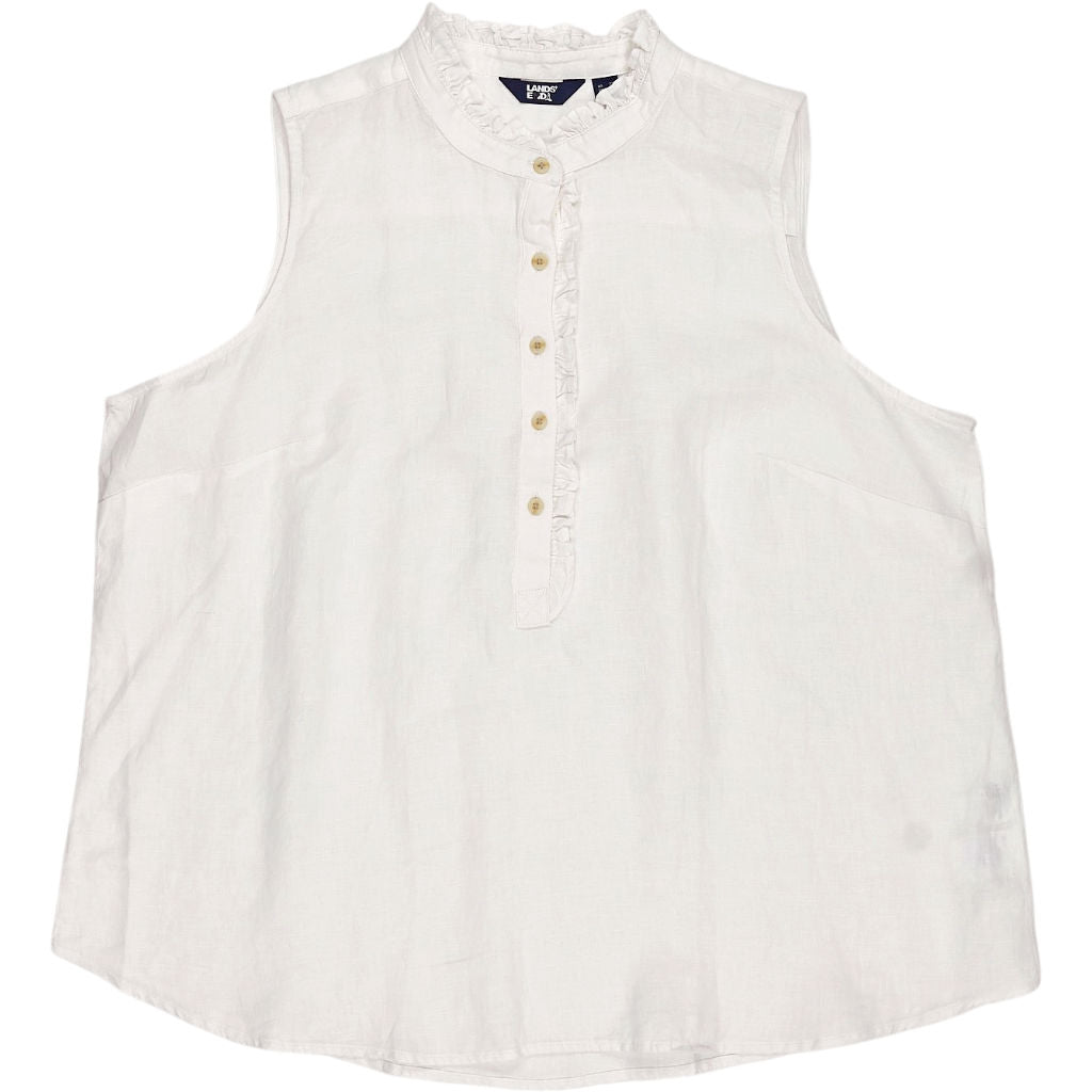 Lands' End White Linen Sleeveless Blouse