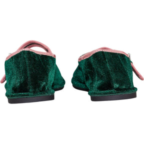 Pull & Bear Green Velvet Mary Janes