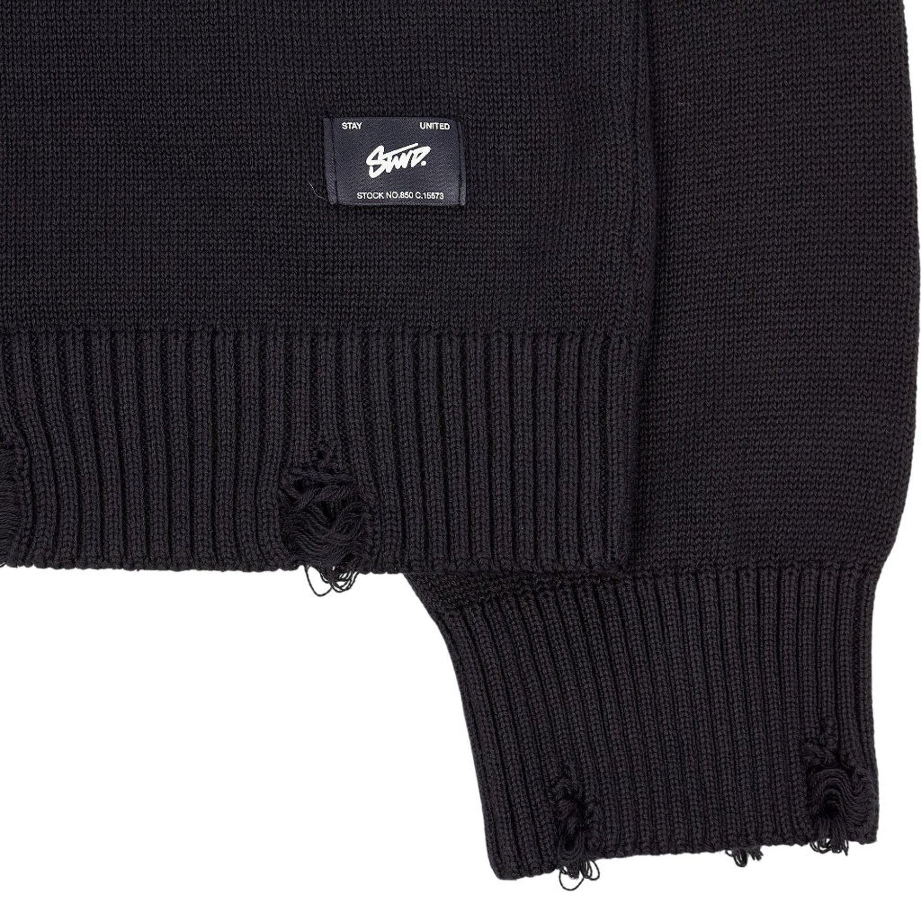 Stwd Black Cotton Distressed Sweater
