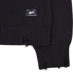 Stwd Black Cotton Distressed Sweater