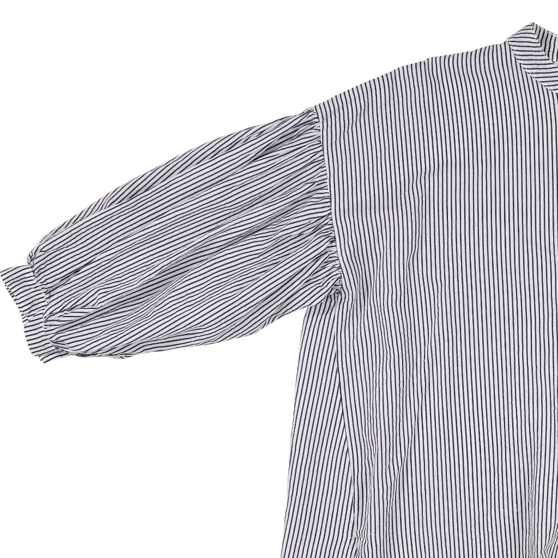 Striped Blue Gathered Sleeve Shirt