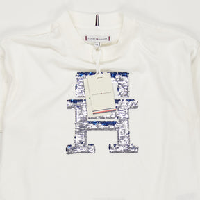 Tommy Hilfiger White Monogram Sequin T-Shirt
