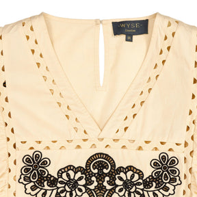 Wyse Cream Embroidered Midi Dress