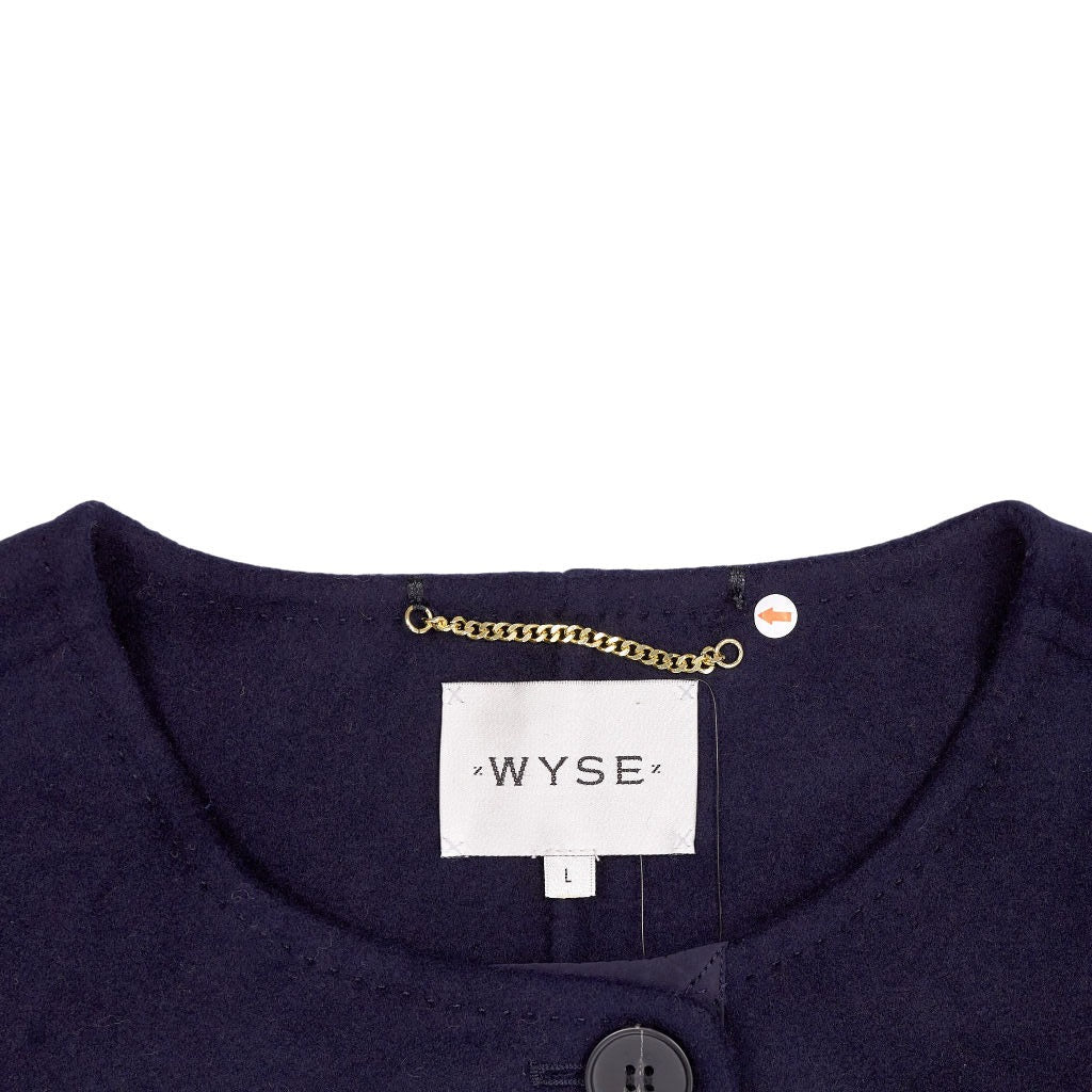 Wyse Navy Corrine Collarless Wool Coat