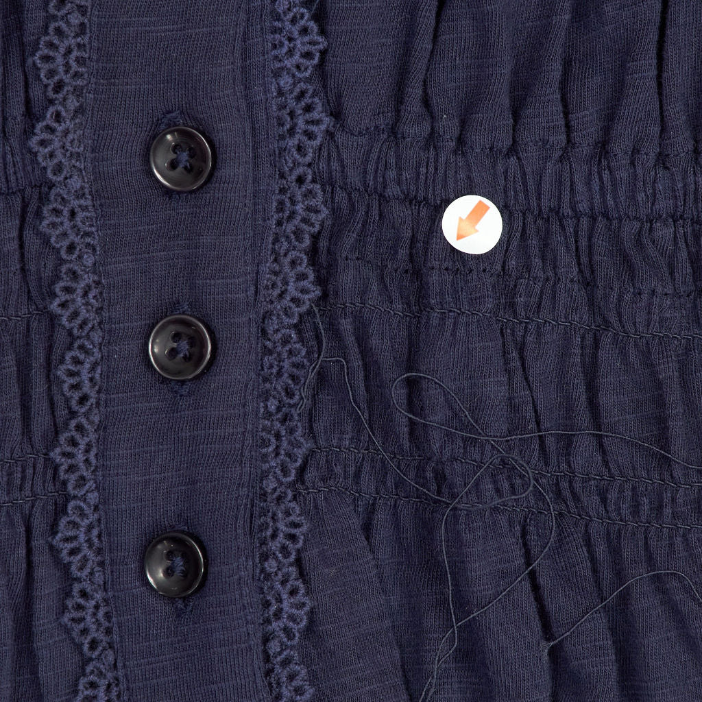 WYSE Navy Button-Up Midi Dress with Lace