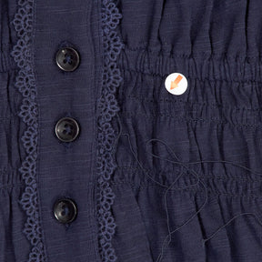 WYSE Navy Button-Up Midi Dress with Lace