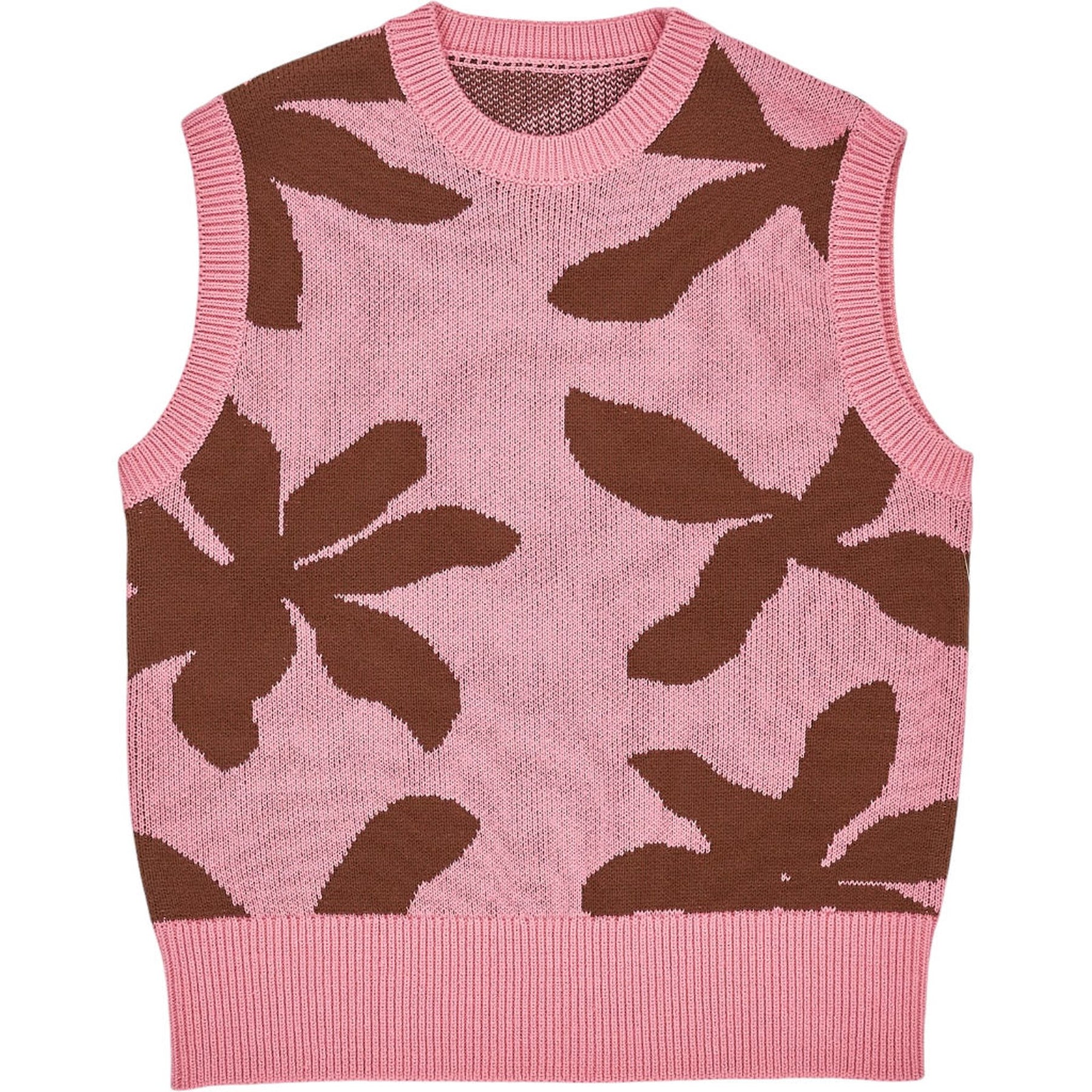 OMNES Pink Brown Floral Knit Vest