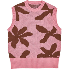 OMNES Pink Brown Floral Knit Vest