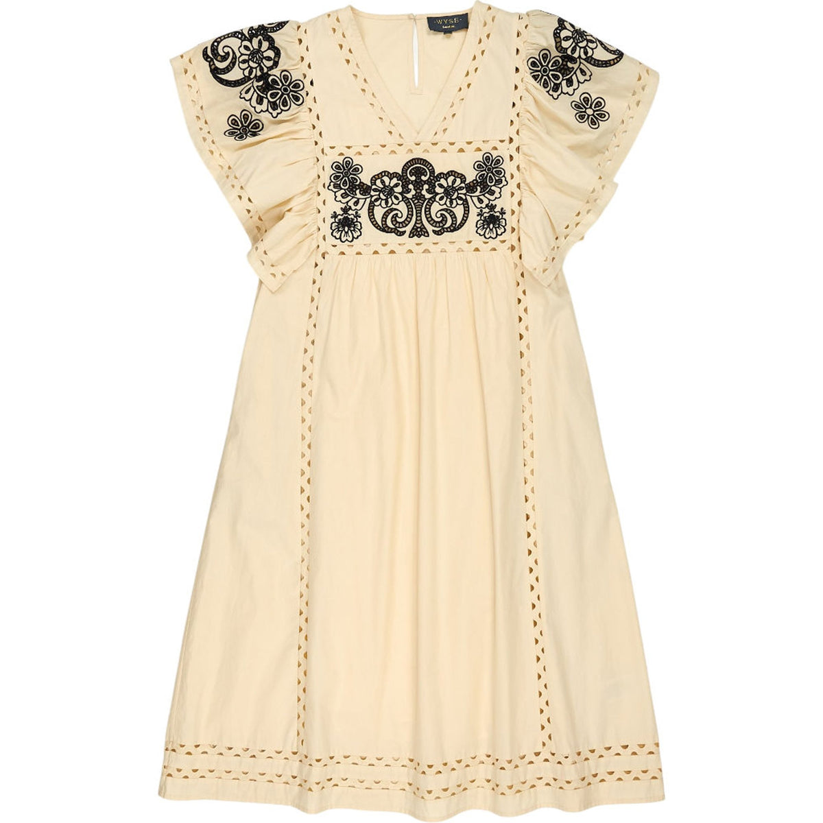 Wyse Cream Embroidered Midi Dress