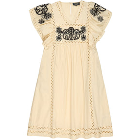 Wyse Cream Embroidered Midi Dress