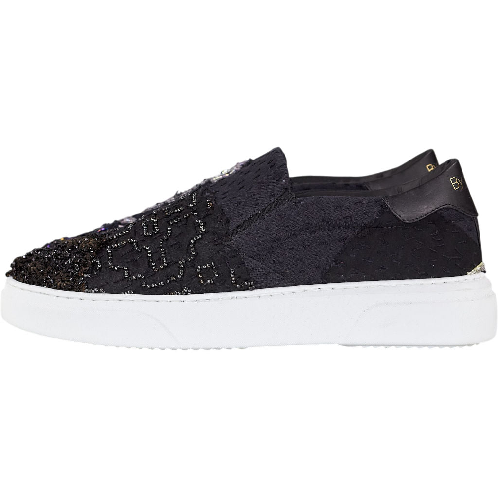 By Walid Black Beaded Slip-On Trainers