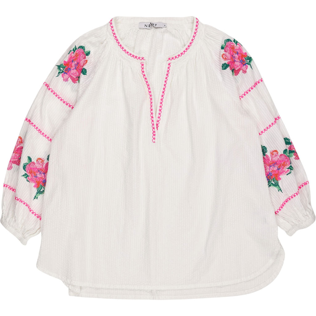 NRBY White Embroidered Boho Blouse