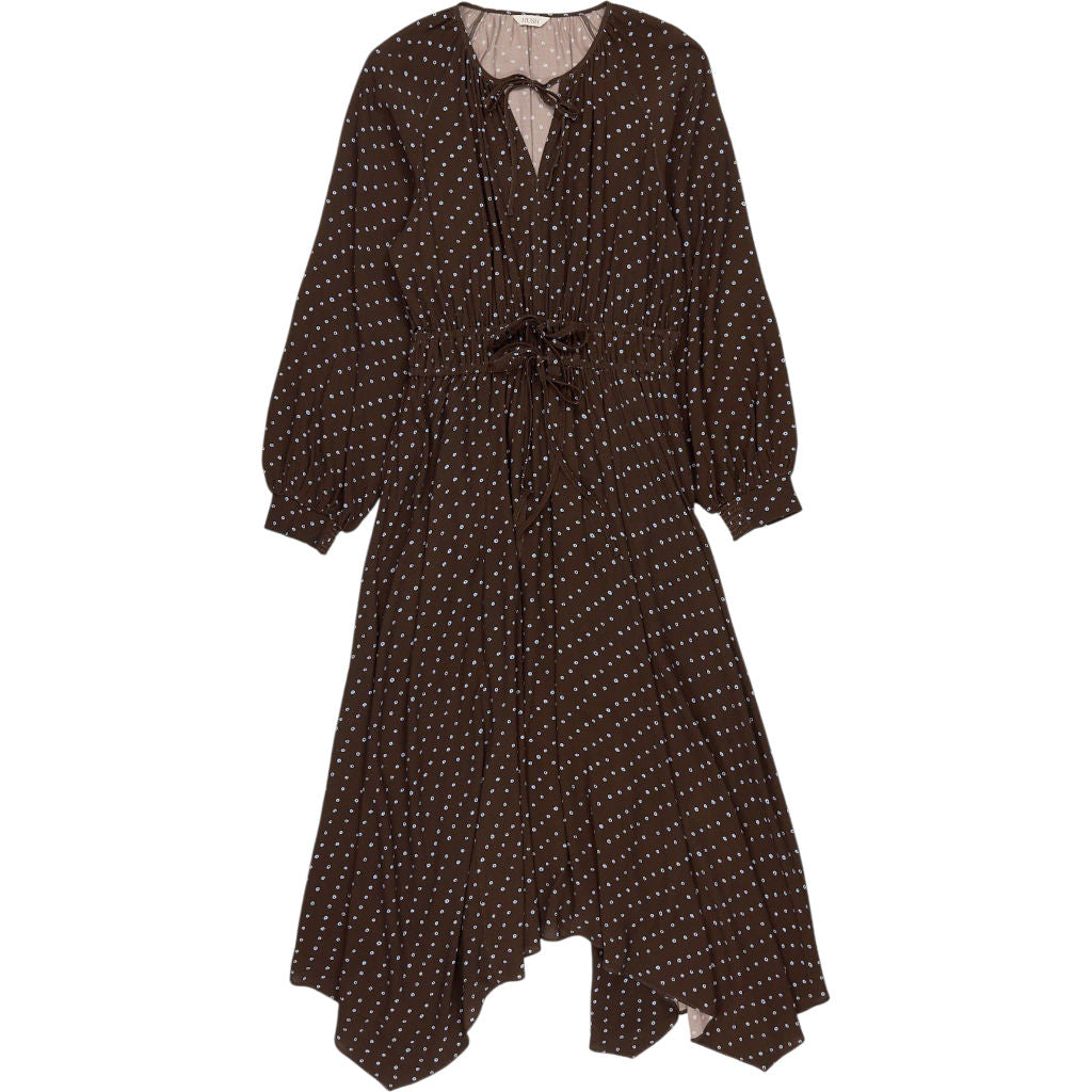 Hush Brown/Blue Tie Front Printed Dress