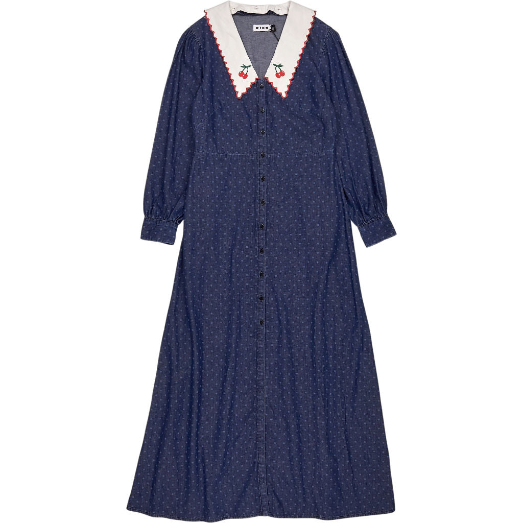 Rixo Blue Polka Dot Becca Dress