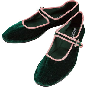 Pull & Bear Green Velvet Mary Janes