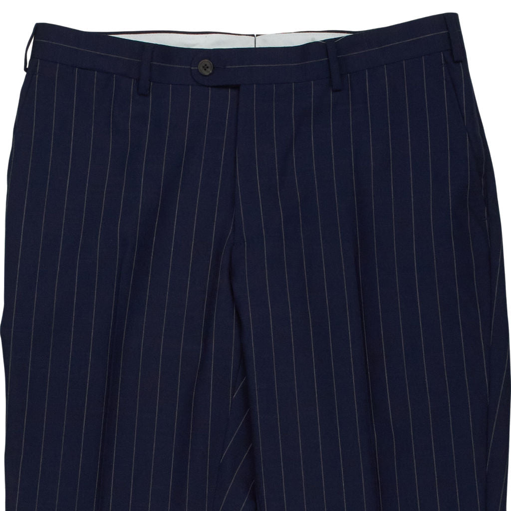 Moss Navy Pinstripe Wool Trousers