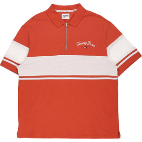 Tommy Jeans Orange White Striped Polo Shirt