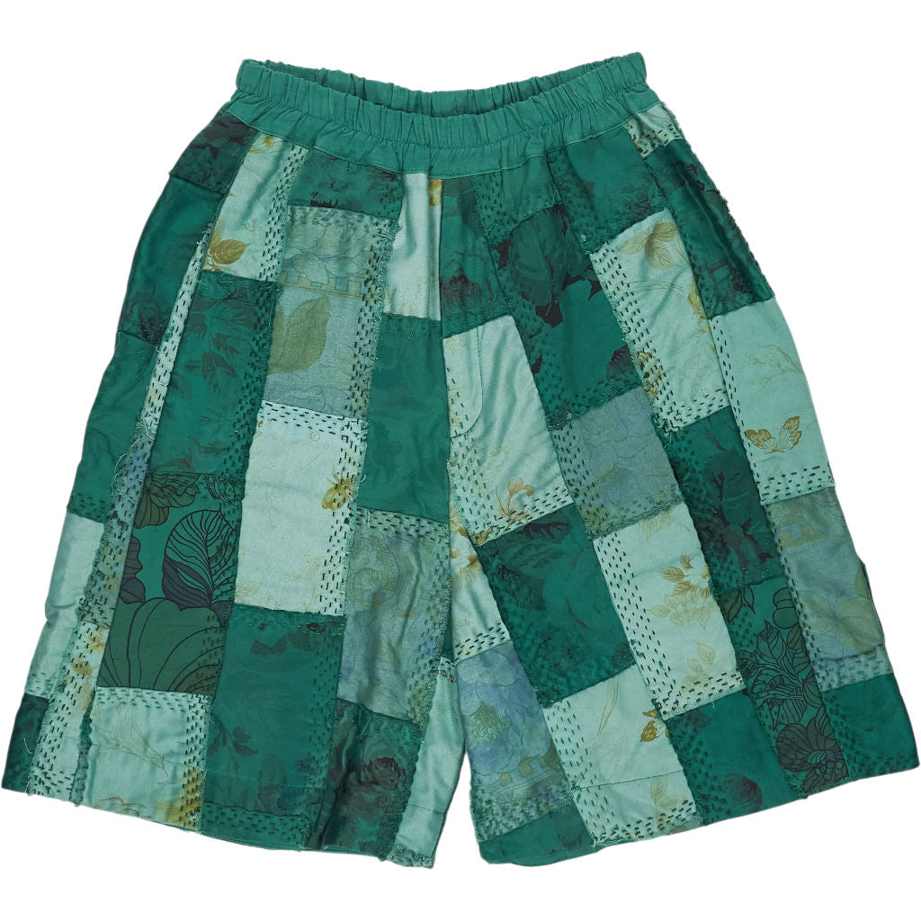 By Walid Green Patchwork Shorts